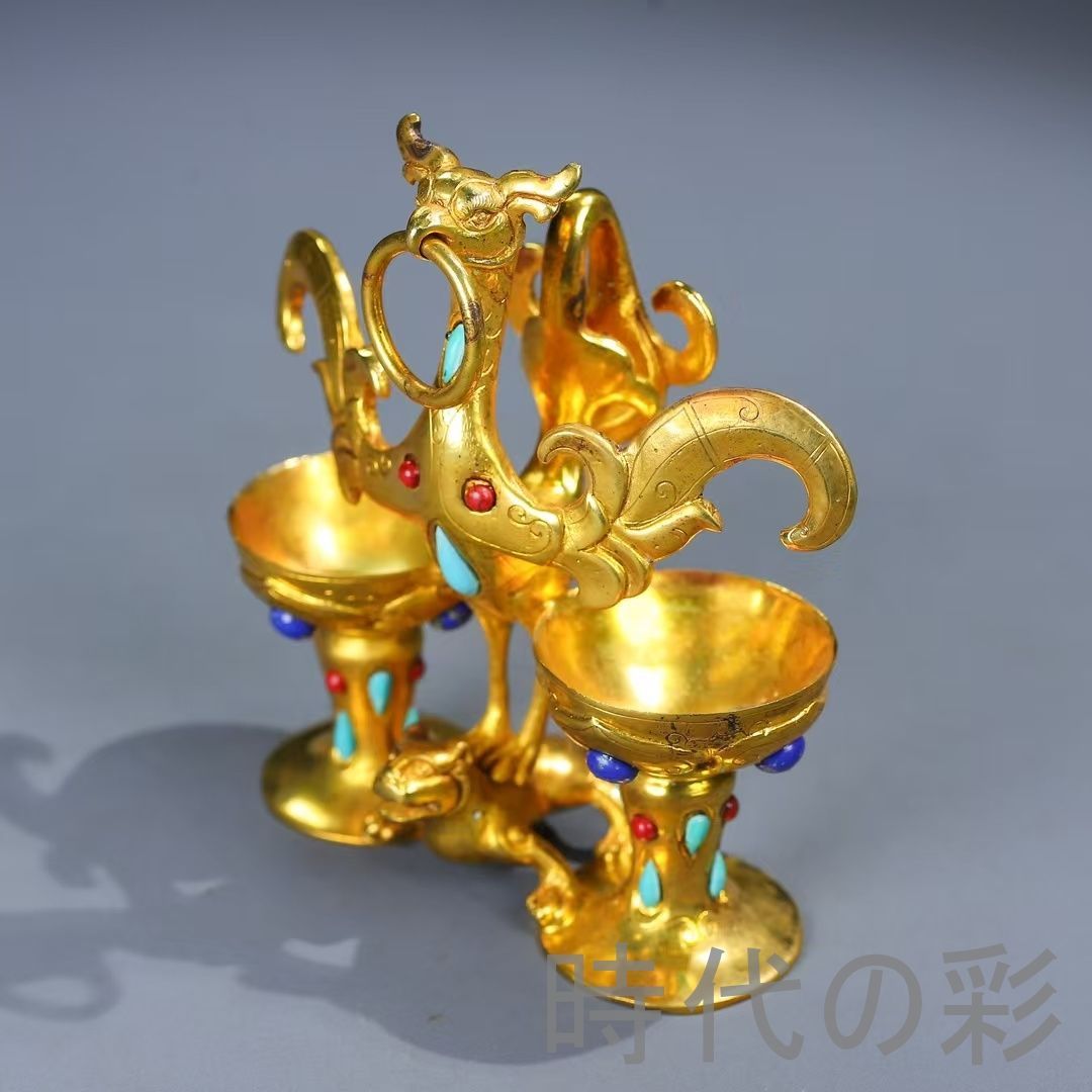 中国古美術 古銅盃 鳥形文様 酒器 祭祀用 観賞用 伝統金属工芸 収蔵