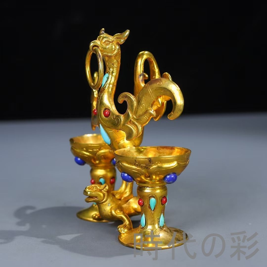 中国古美術【鳳鳥尾尊】青銅器 吉祥鳥 銅器 置物 骨董 酒具 純銅製 鳥