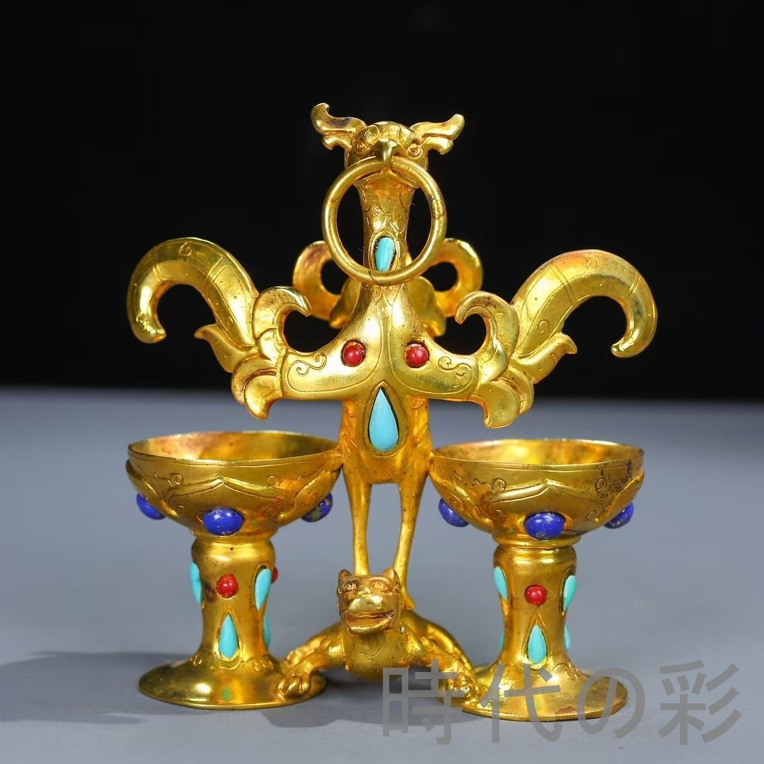 中国古美術 古銅盃 鳥形文様 酒器 祭祀用 観賞用 伝統金属工芸 収蔵