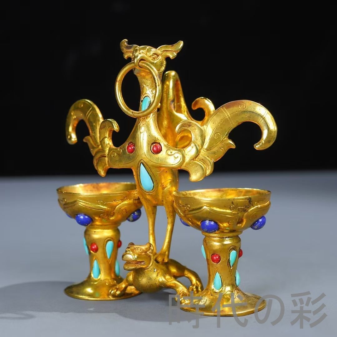 中国古美術 古銅盃 鳥形文様 酒器 祭祀用 観賞用 伝統金属工芸 収蔵