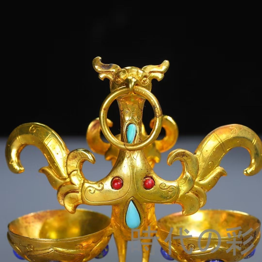 中国古美術 古銅盃 鳥形文様 酒器 祭祀用 観賞用 伝統金属工芸 収蔵