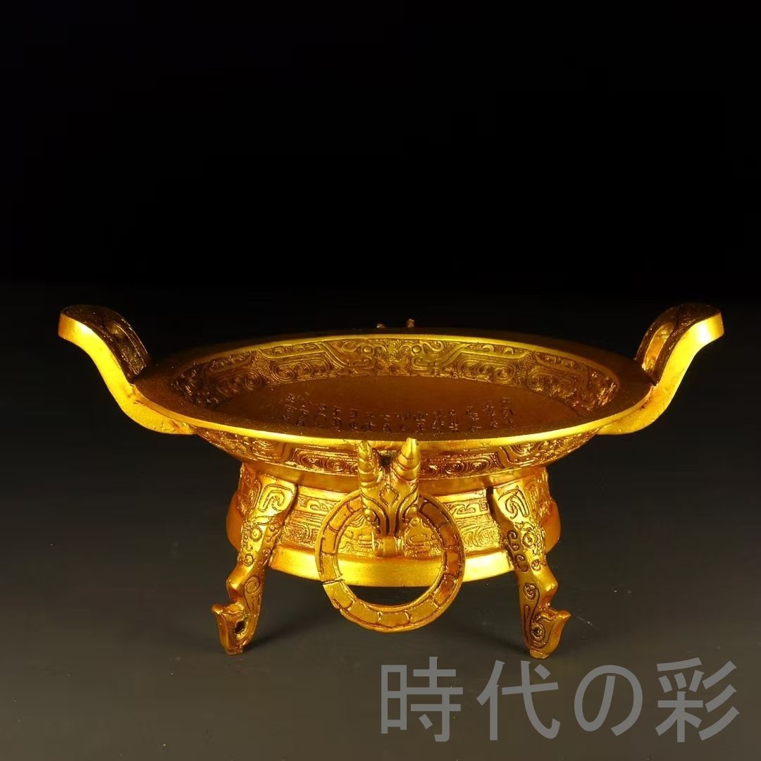 超目玉枠】中国古美術 古銅 描金 純銅製 鼎型香炉 鍍金仕上げ 祭祀用