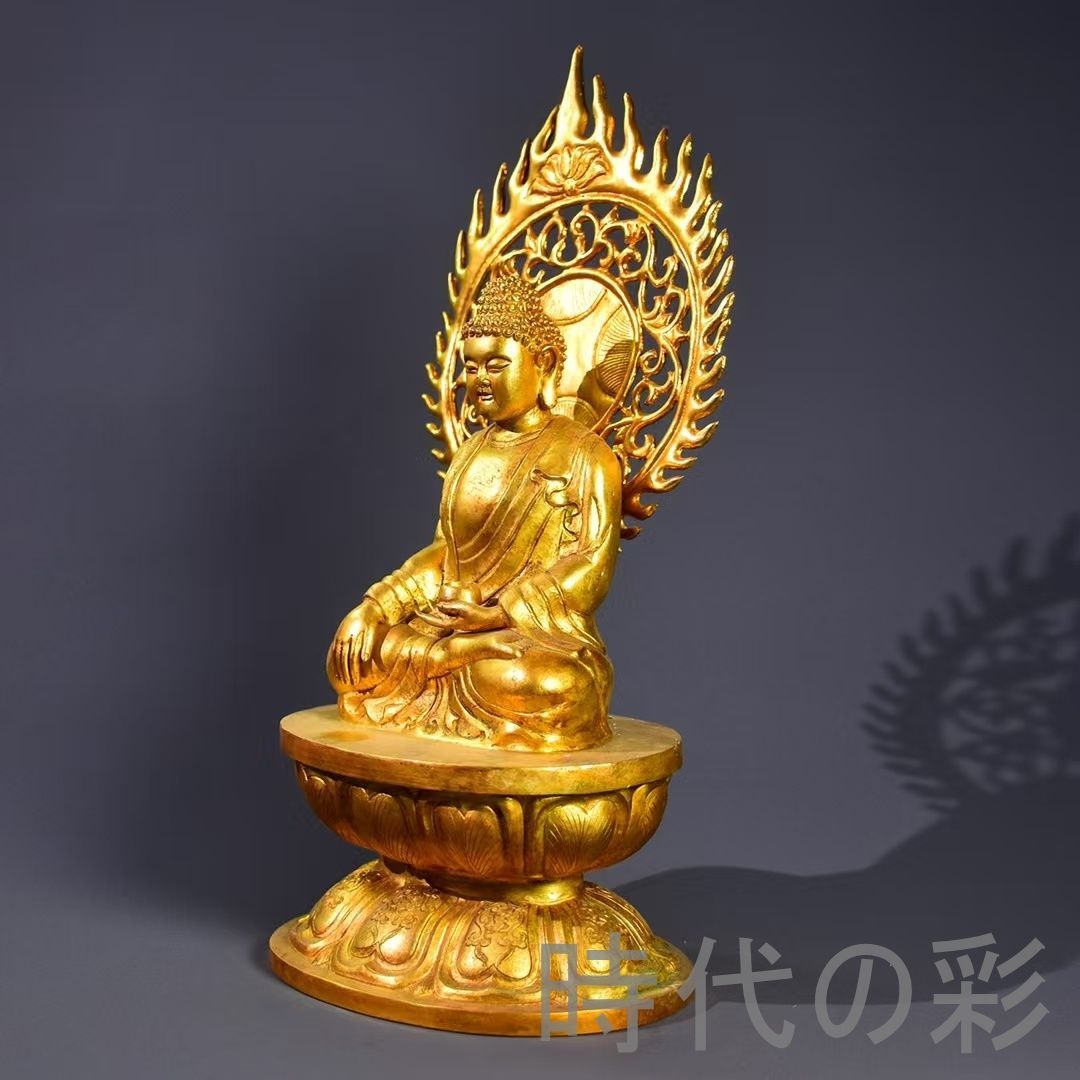 中国古美術 鍍金銅 描金 純銅製 仏像 手彫り鏨刻 仏教美術 仏壇用 細工彫刻 細密細工 旧蔵