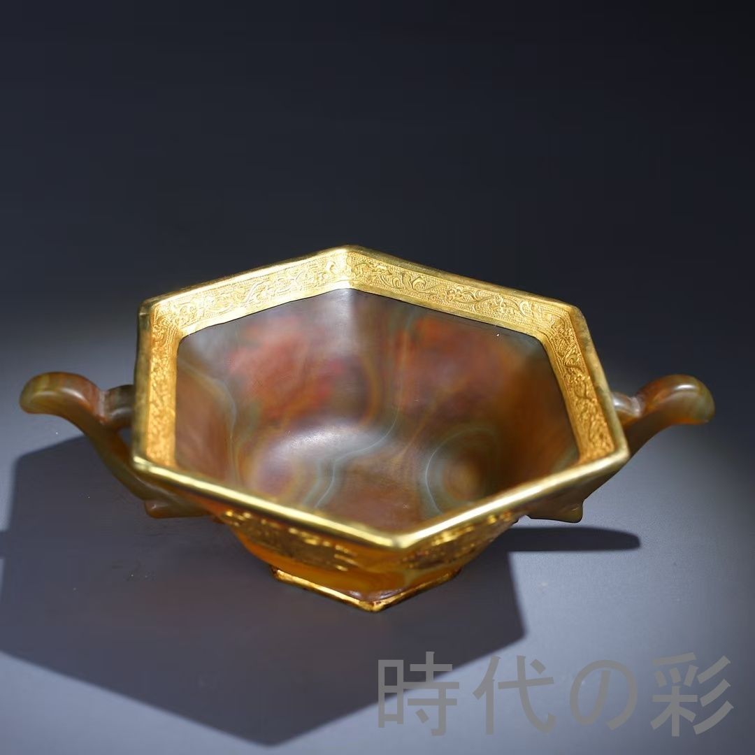 中国古美術 天然瑪瑙嵌 銅製菓子碗 供物器 描金 茶道具 古置物 古賞物 古擺件 中国古美術 天然瑪瑙嵌 銅製菓子碗 供物器 描金 純銅製 茶席用 観賞用