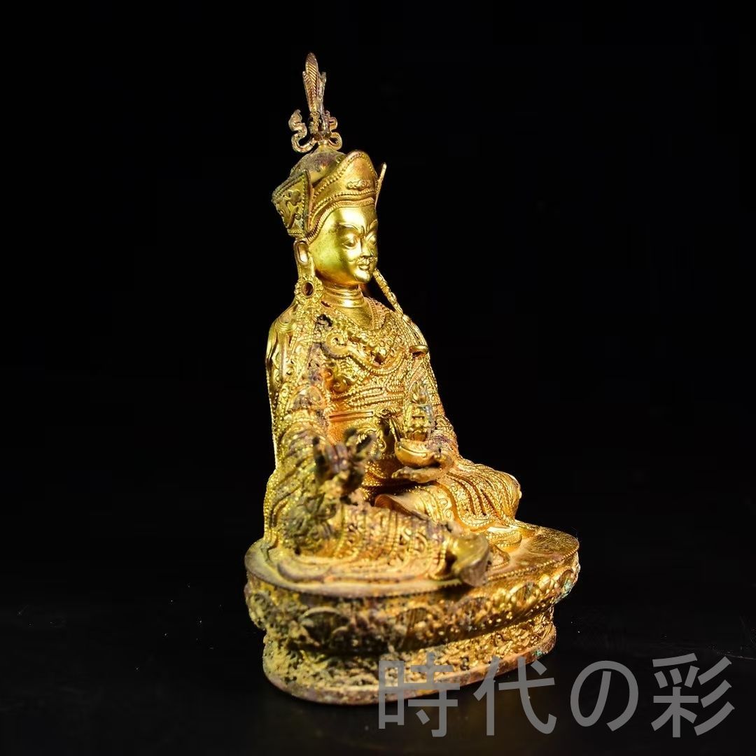 中国古美術 鍍金銅 描金 純銅製 仏像 出土風 仏教美術 観賞用 伝統彫刻