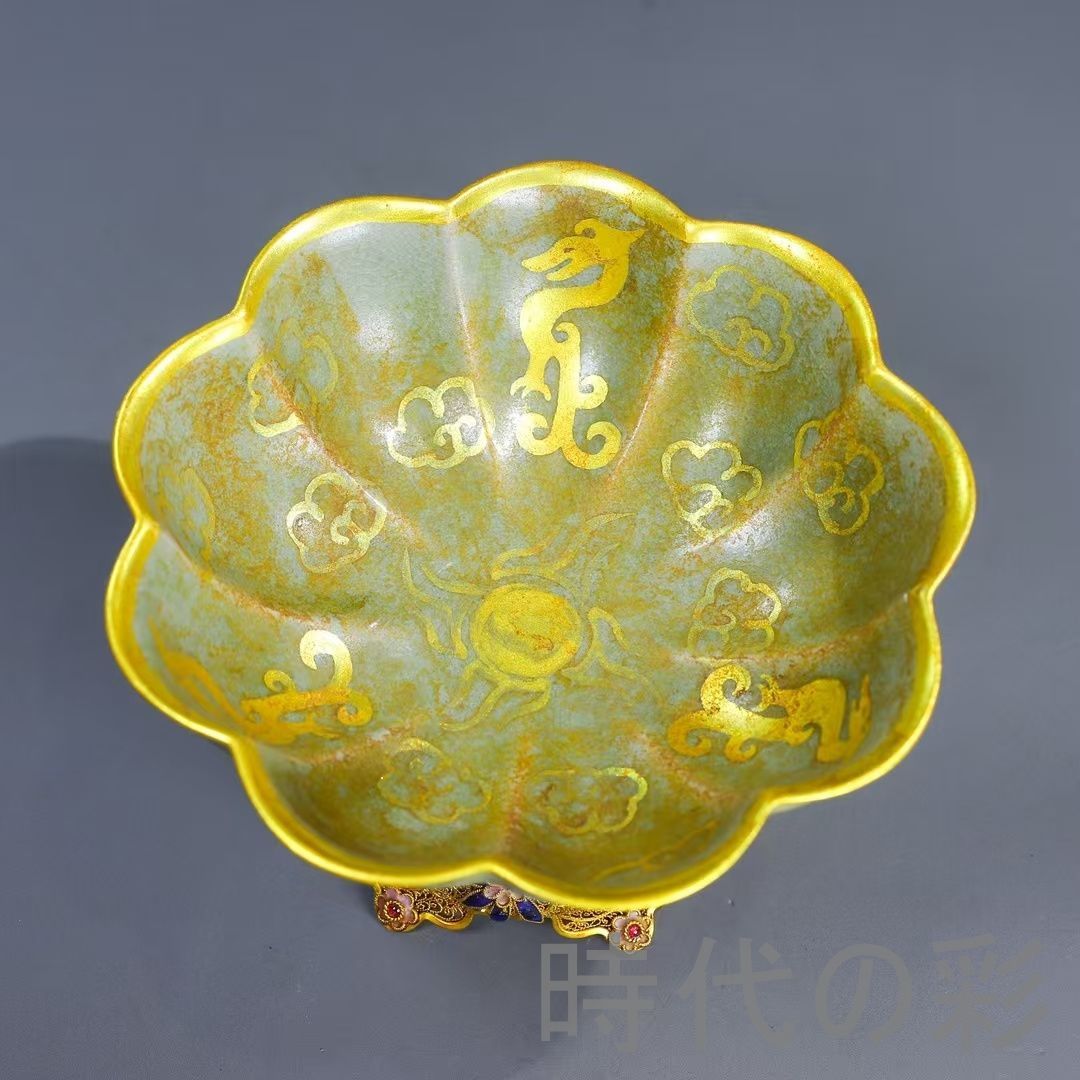 中国古美術 ?絲七宝 鍍金供盤 描金 純銅製 仏具 供物器 仏壇用 伝統工芸 観賞用 細密細工 古置物 古賞物 古擺件 唐物