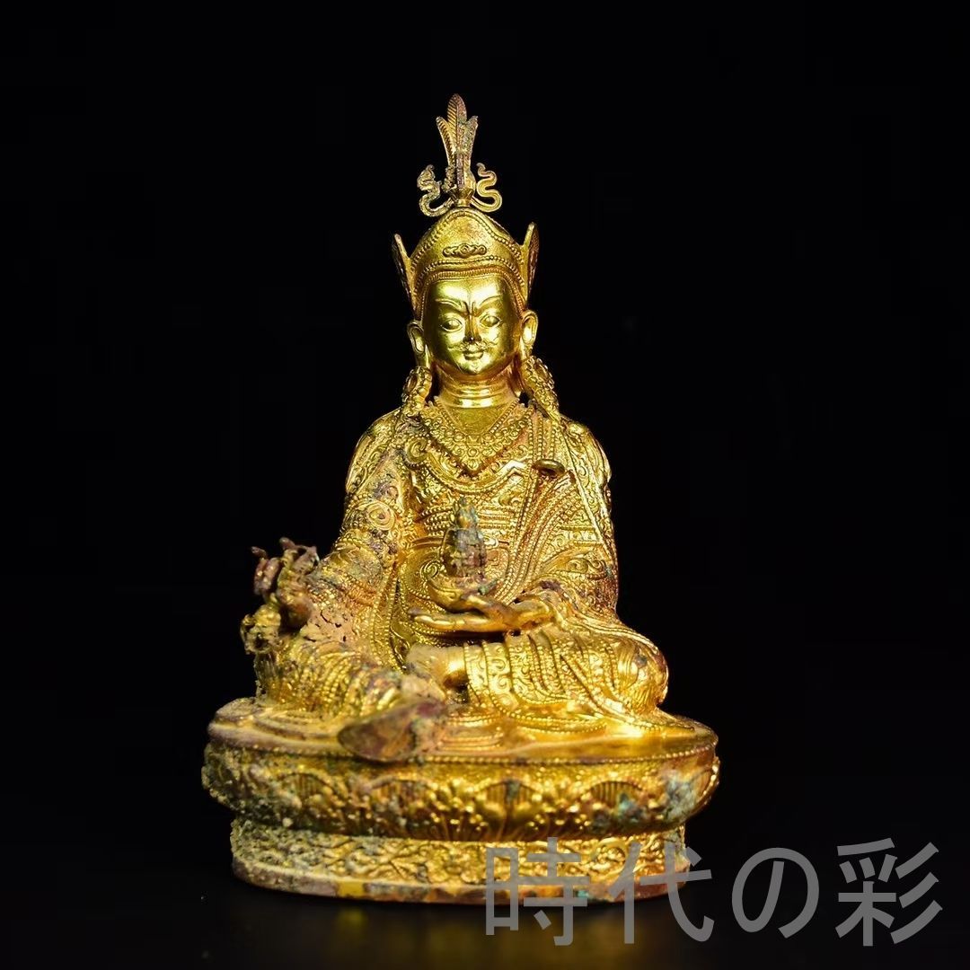 中国古美術 鍍金銅 描金 純銅製 仏像 出土風 仏教美術 観賞用 伝統彫刻 