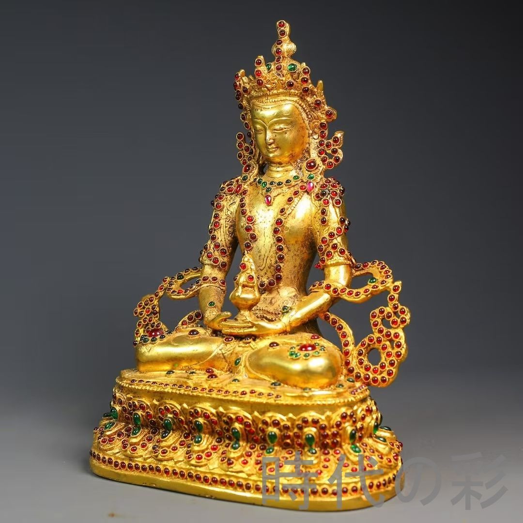 中国古美術 鍍金銅 描金 純銅製 多宝嵌仏像 仏具 密教法具 仏壇安置 伝統金属工芸 細工彫刻 仏教古美術 仏像 細密細工 旧蔵