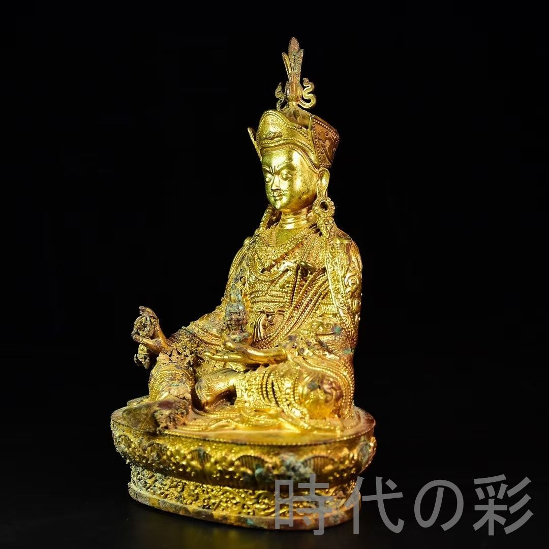 中国古美術 鍍金銅 描金 純銅製 仏像 出土風 仏教美術 観賞用 伝統彫刻