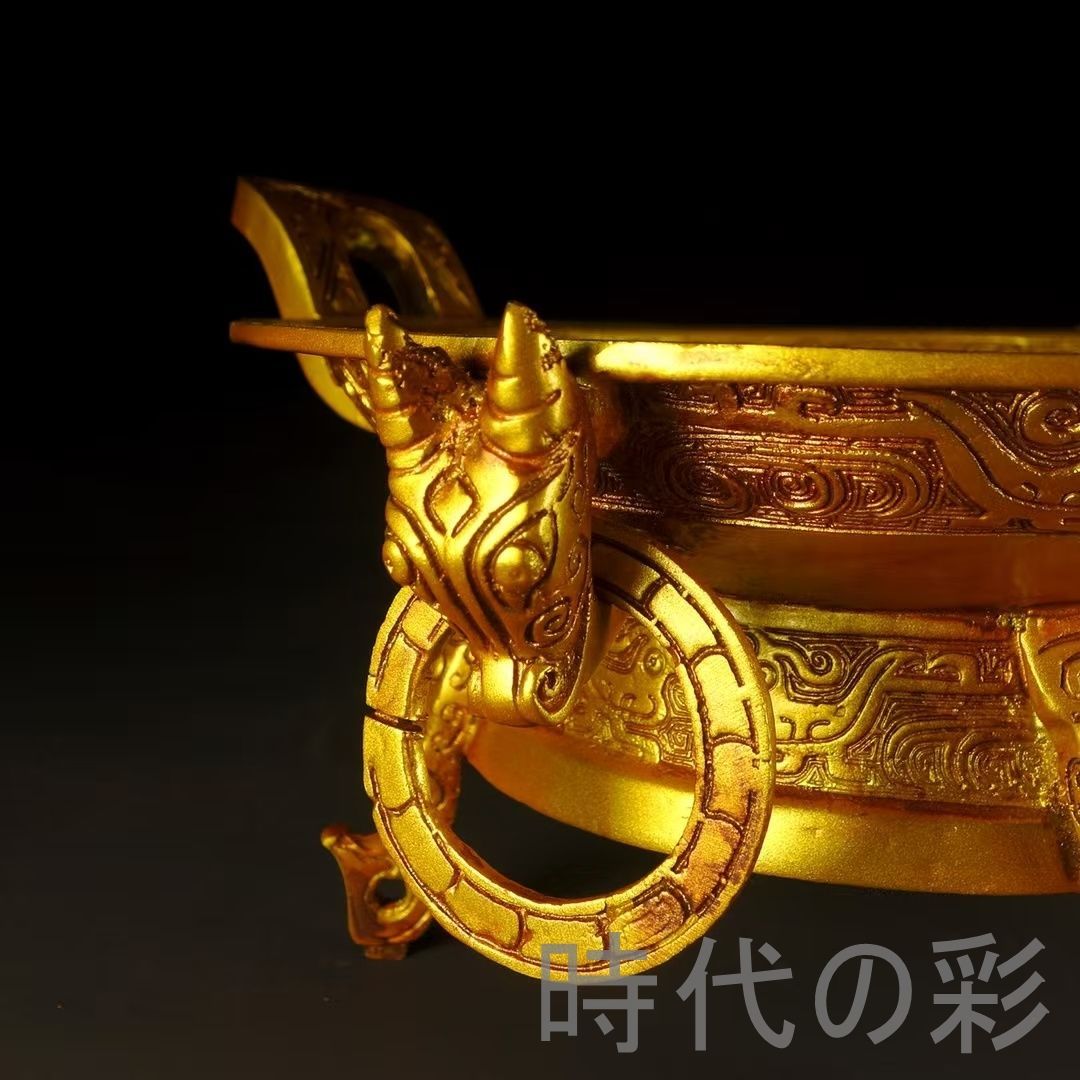 超目玉枠】中国古美術 古銅 描金 純銅製 鼎型香炉 鍍金仕上げ 祭祀用