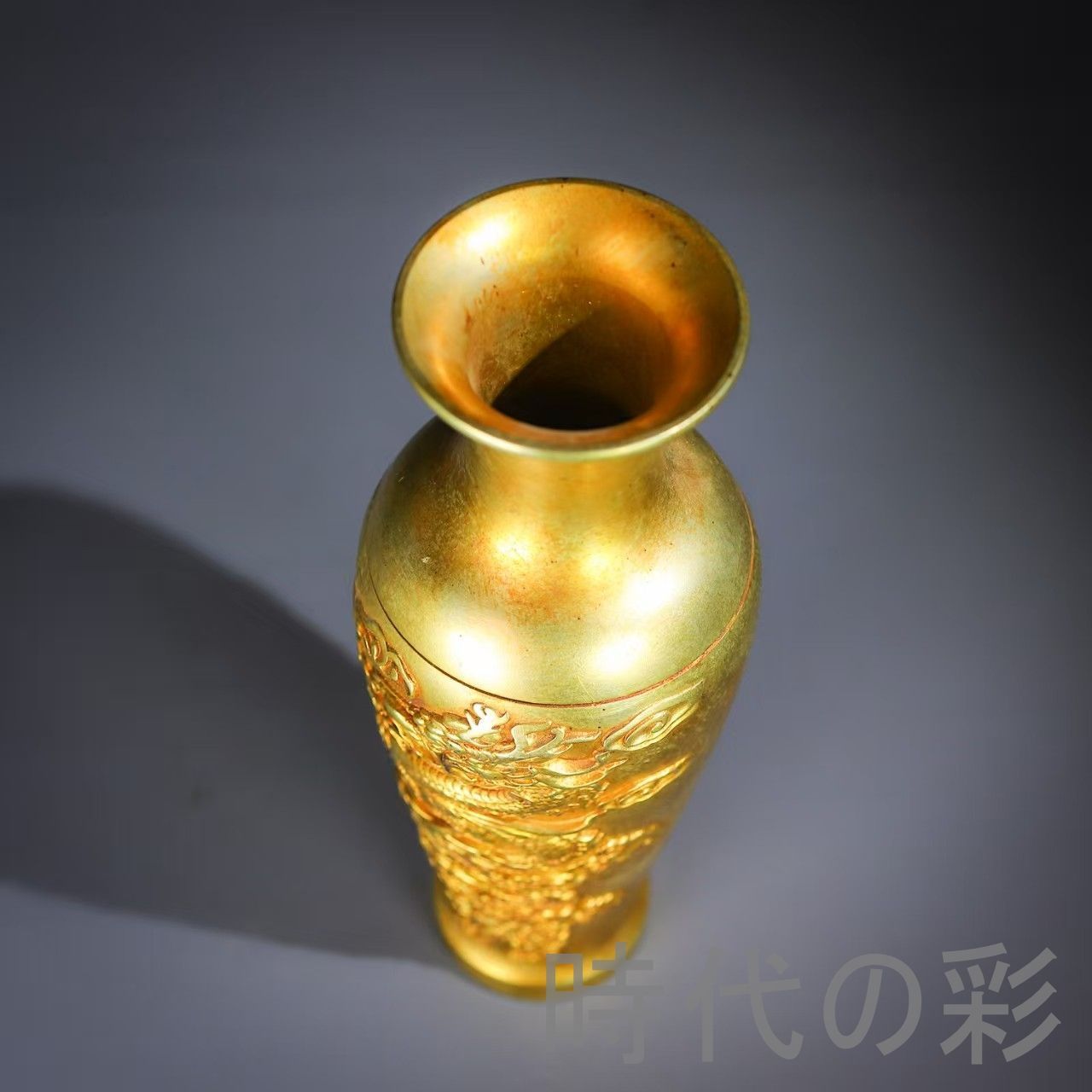 中国古美術 龍鳳文 鍍金銅 描金 純銅製 花瓶揃 供養用 床の間飾り 伝統