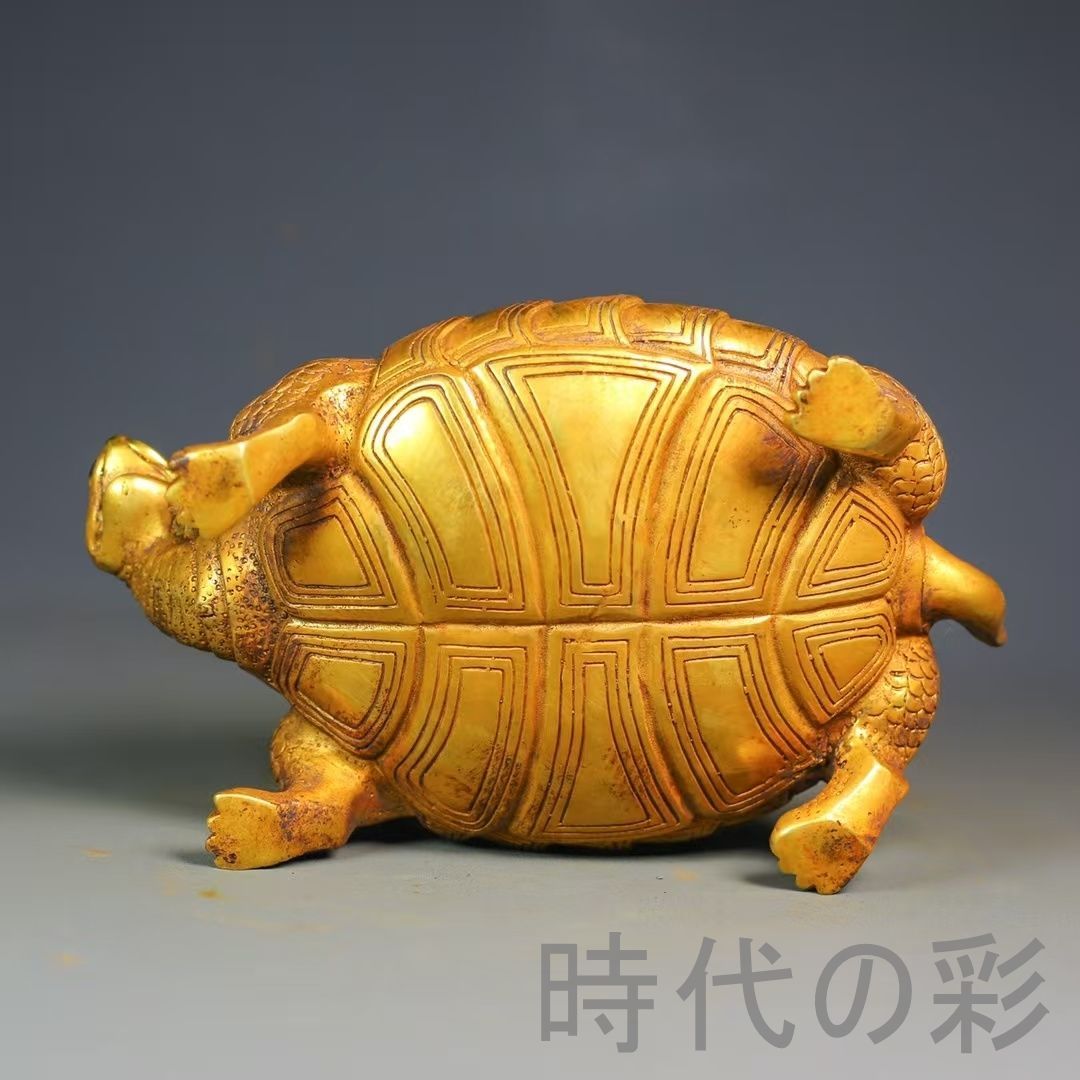 中国古美術 鍍金銅 描金 純銅製 景泰藍 亀型香炉 仏具 香道用 伝統工芸