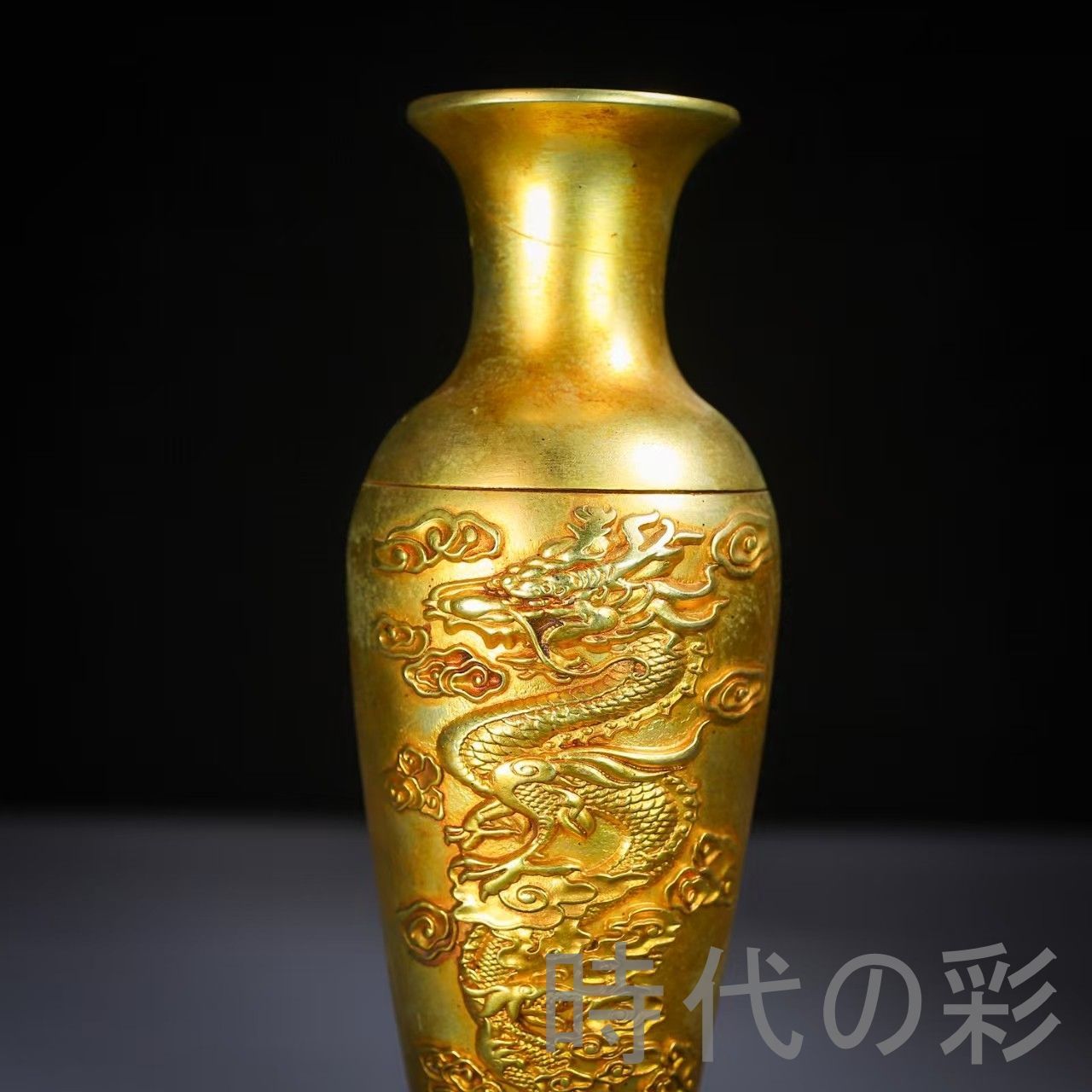 中国古美術 龍鳳文 鍍金銅 描金 純銅製 花瓶揃 供養用 床の間飾り 伝統