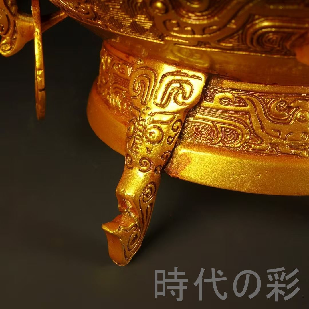 超目玉枠】中国古美術 古銅 描金 純銅製 鼎型香炉 鍍金仕上げ 祭祀用