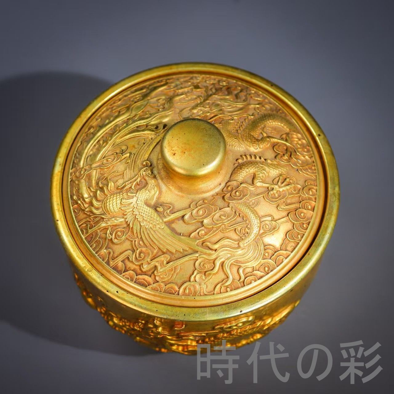 中国古美術 龍鳳文 鍍金銅 描金 純銅製 花瓶揃 供養用 床の間飾り 伝統