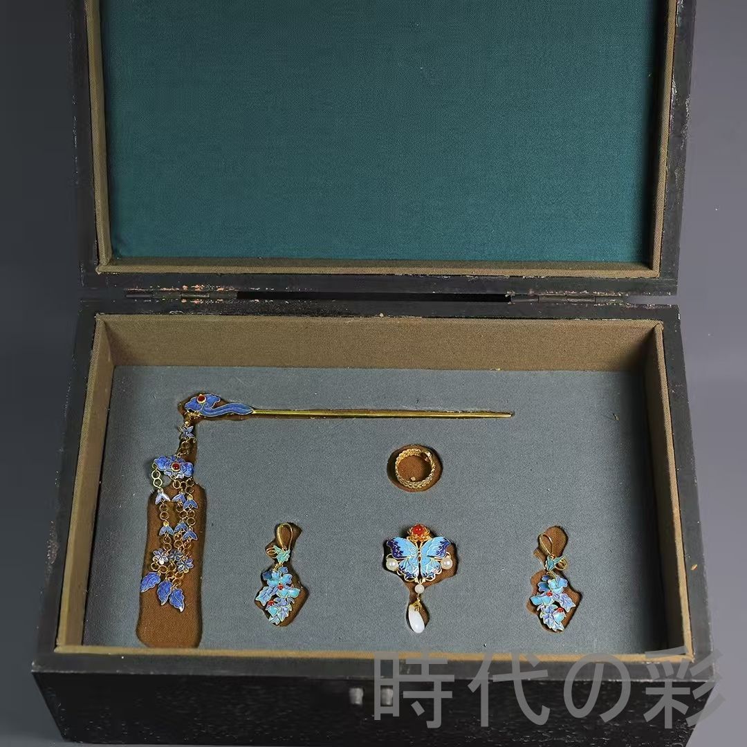 中国古美術 鍍金銅 描金 純銅製 景泰藍 装身具一式 工芸品 観賞用 収蔵