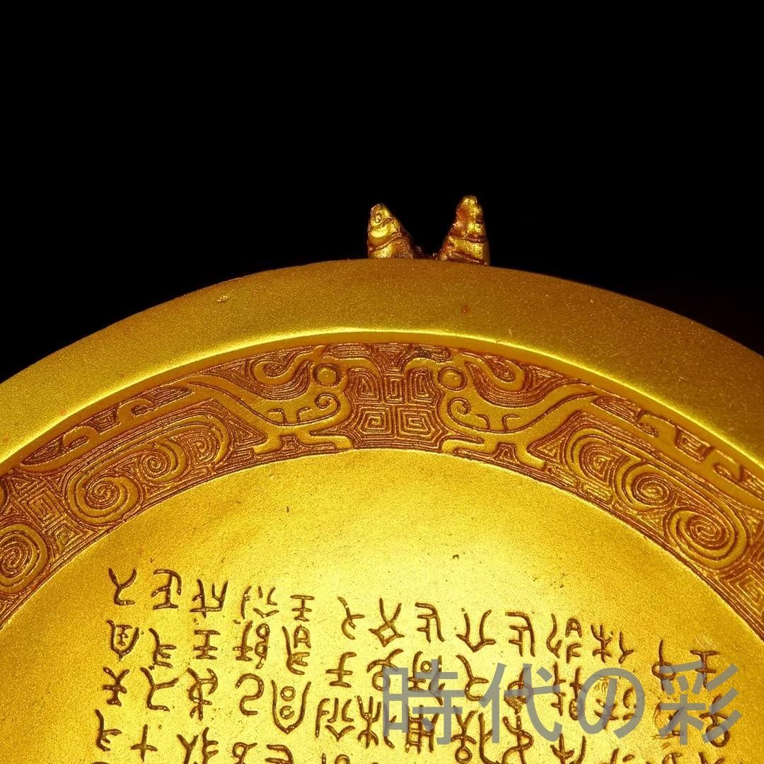 中国古美術 古銅 描金 純銅製 鼎型香炉 鍍金仕上げ 祭祀用 風水置物 金属工芸 細密細工 古置物 古賞物 古擺件 唐物 R08011109