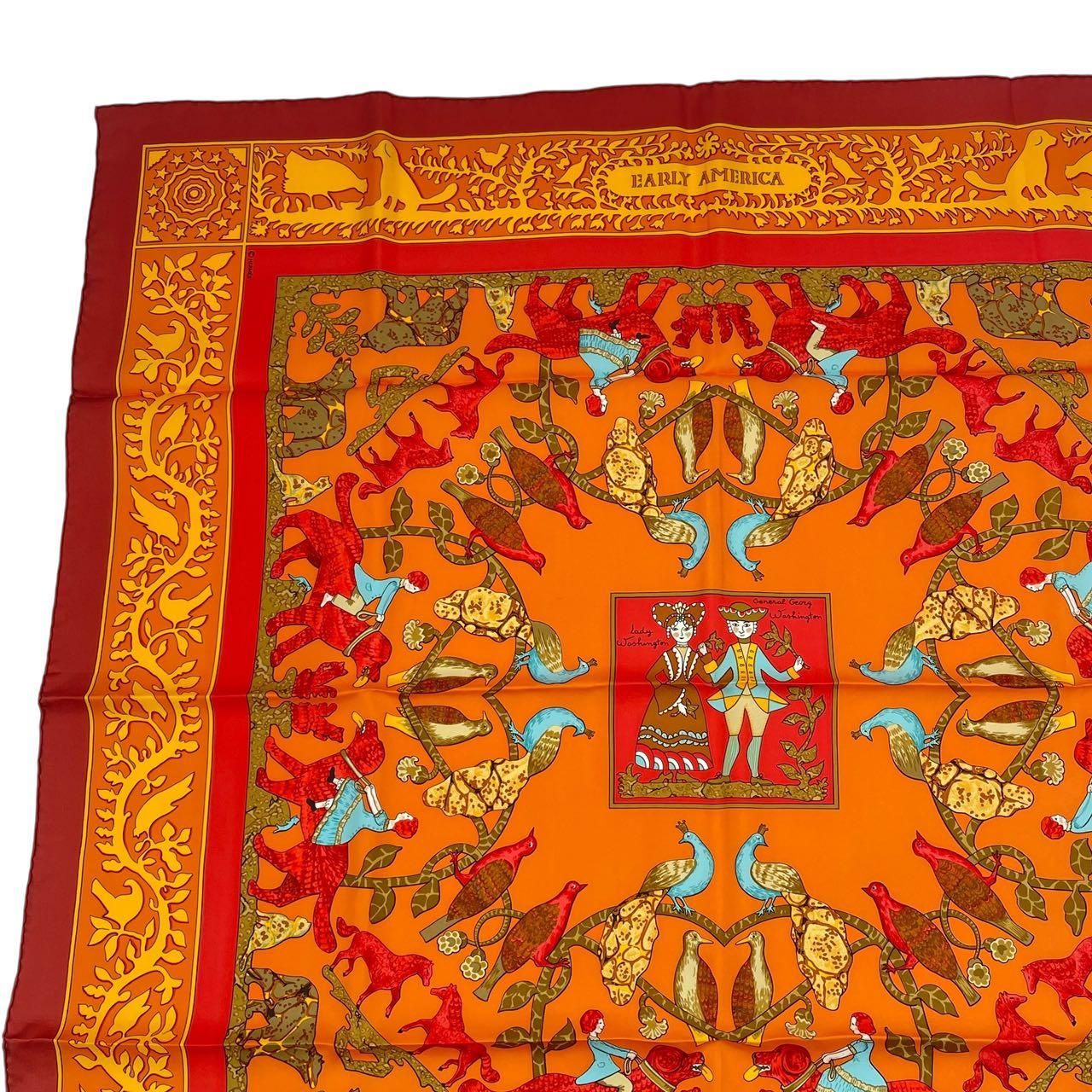 新品同様 HERMES エルメス カレ90 スカーフ シルク EARLY AMERICA 古き