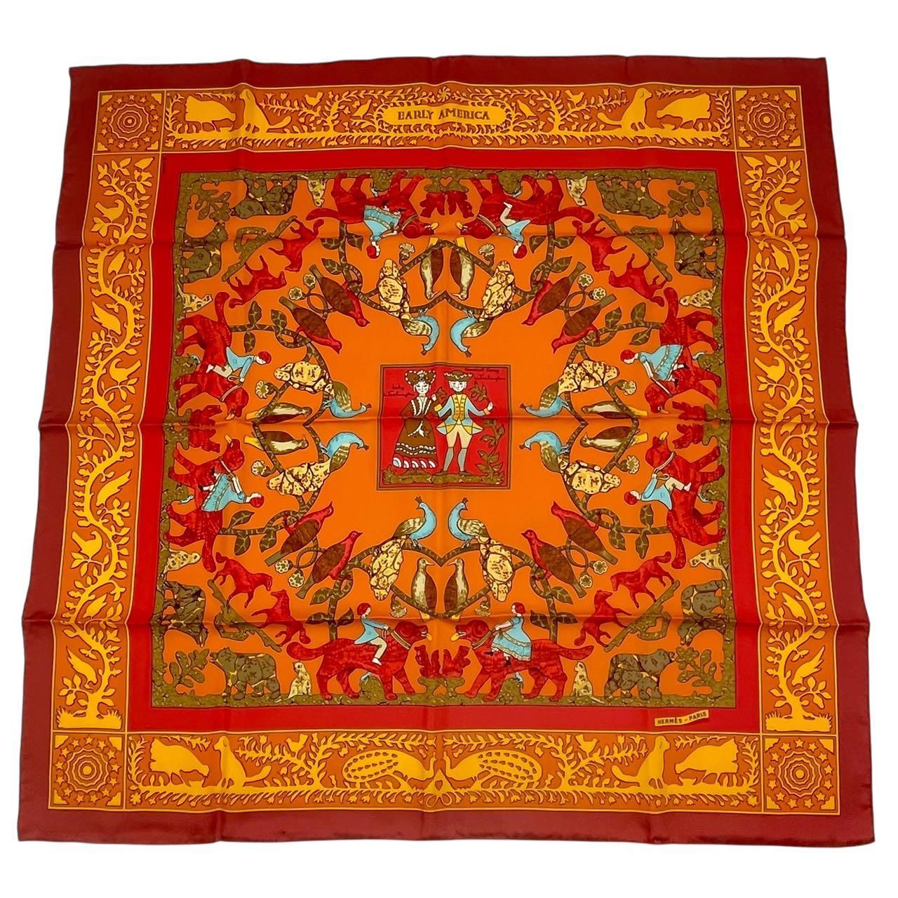 新品同様 HERMES エルメス カレ90 スカーフ シルク EARLY AMERICA 古き