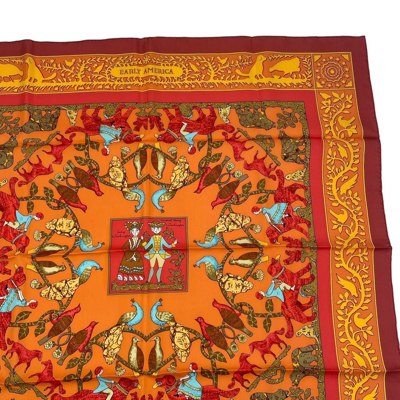 新品同様 HERMES エルメス カレ90 スカーフ シルク EARLY AMERICA 古き