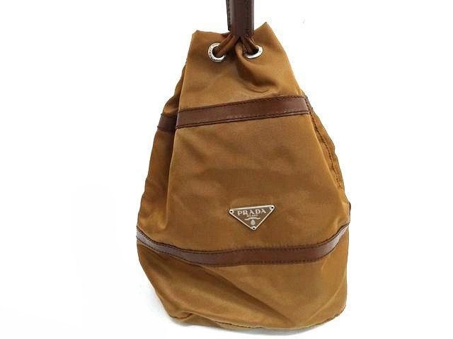 PRADA プラダ □ 巾着バッグ 三角ロゴ ナイロン レザー ブラック