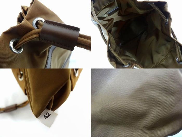 PRADA プラダ □ 巾着バッグ 三角ロゴ ナイロン レザー ブラック