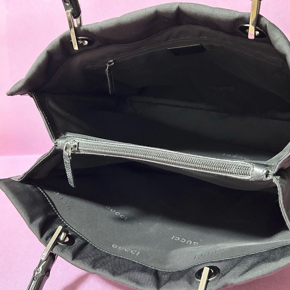 GUCCI ナイロン ハンドバッグ バンブー 002・1010・3444 ブラック  