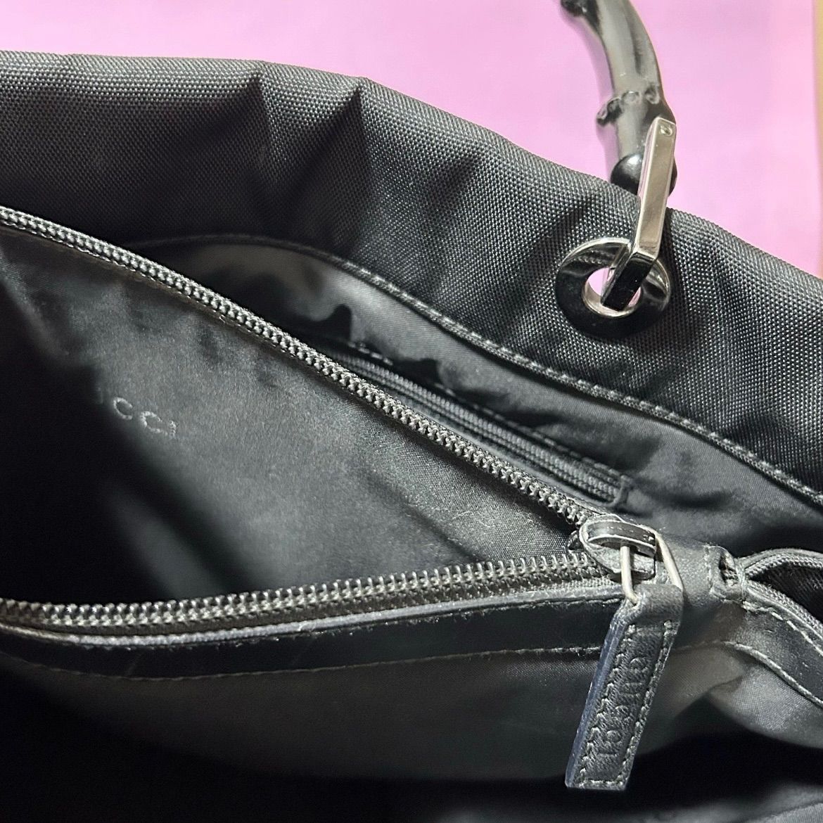 GUCCI ナイロン ハンドバッグ バンブー 002・1010・3444 ブラック  
