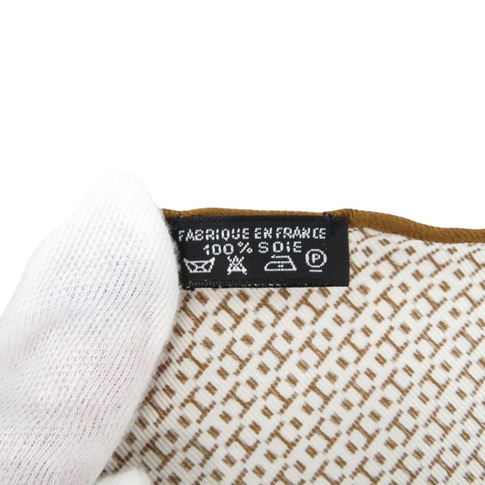 美品 エルメス ロサンジュPM Hロゴ柄 シルク ブラウン スカーフ 0829