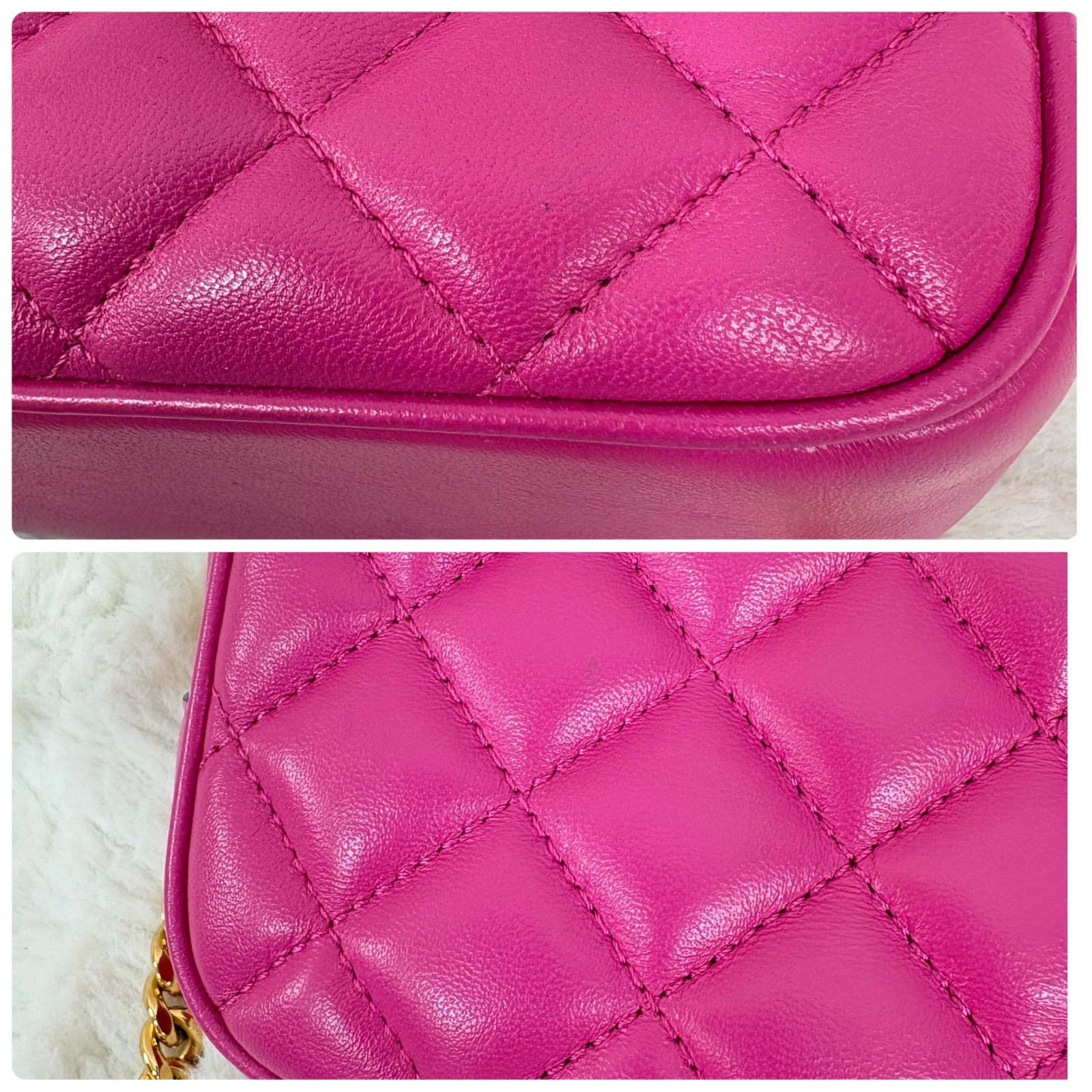 美品 VERSACE ヴェルサーチ メデューサ キルティング レザー カメラ 
