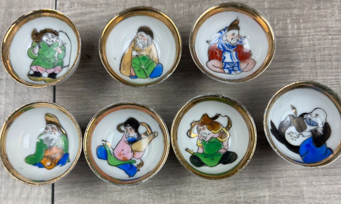 九谷焼 七福神 お猪口 おちょこ7個 徳利セット 食器 骨董品