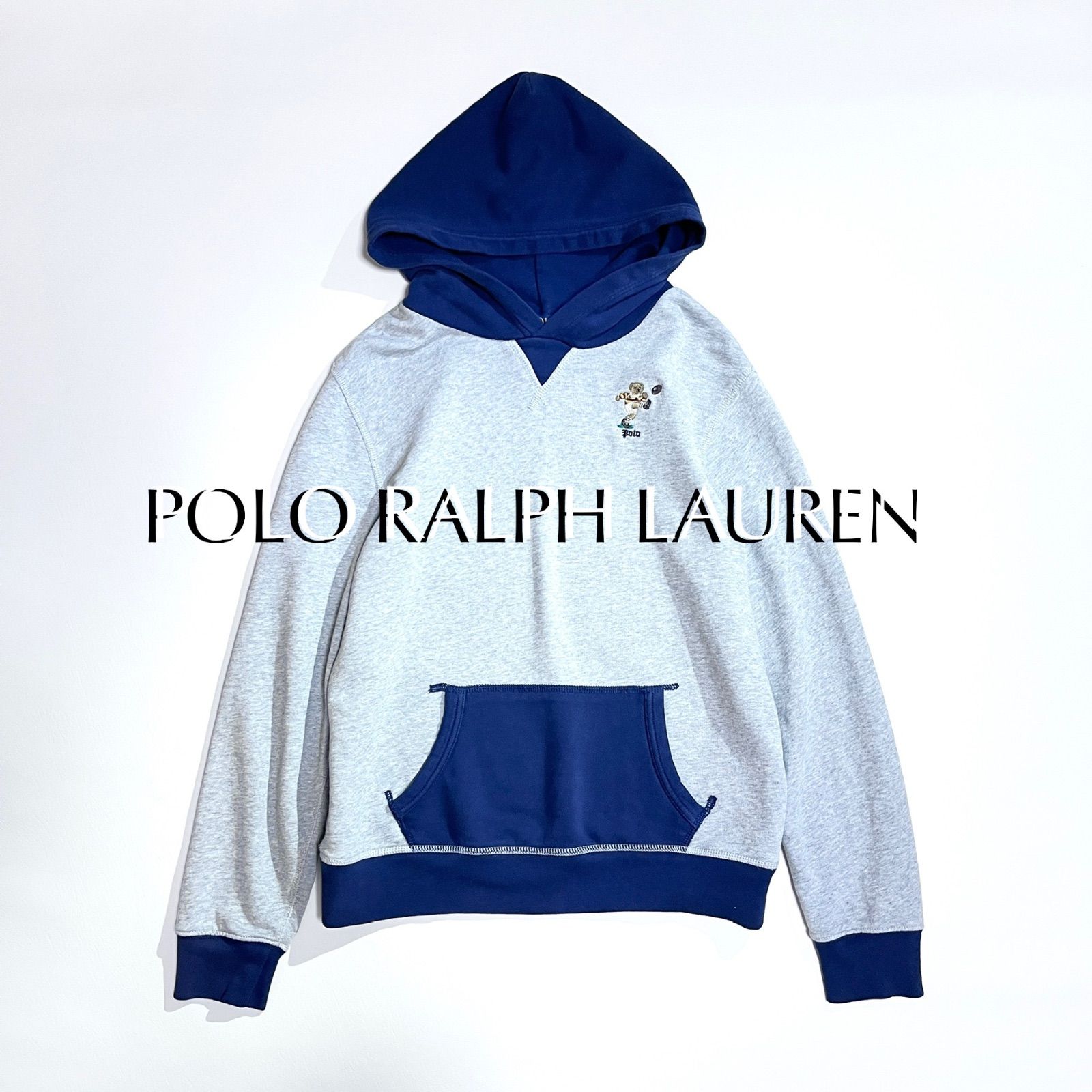 kY33 POLO RALPH LAUREN ポロベア ロゴ 刺繍 長袖 綿 コットン フード 
