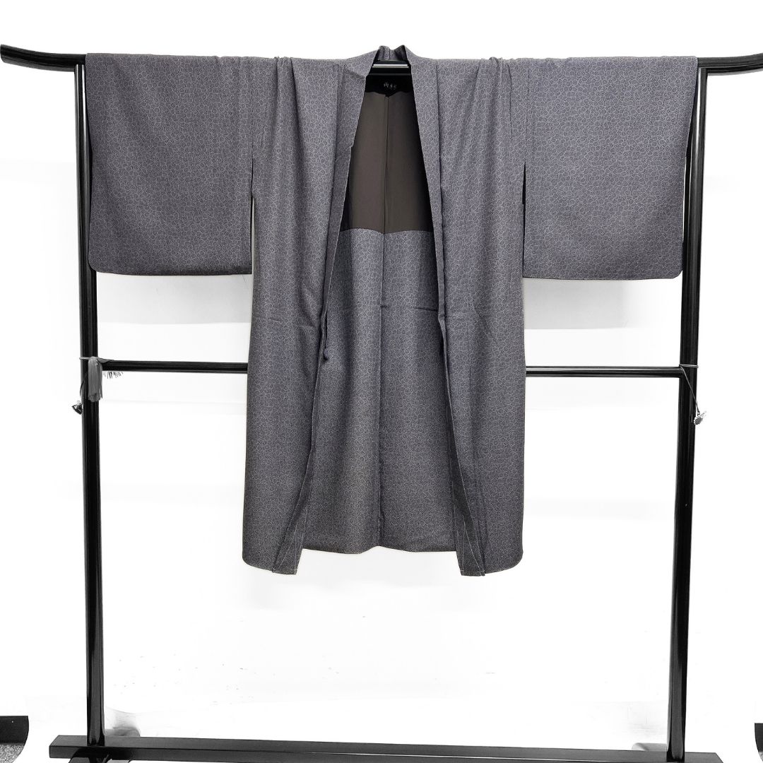 【年末年始のお出かけ用に】★★正絹　モノトーン小紋単品★★ 着物｜江戸小紋｜フランス縞 白黒｜石塚染工｜錐彫｜