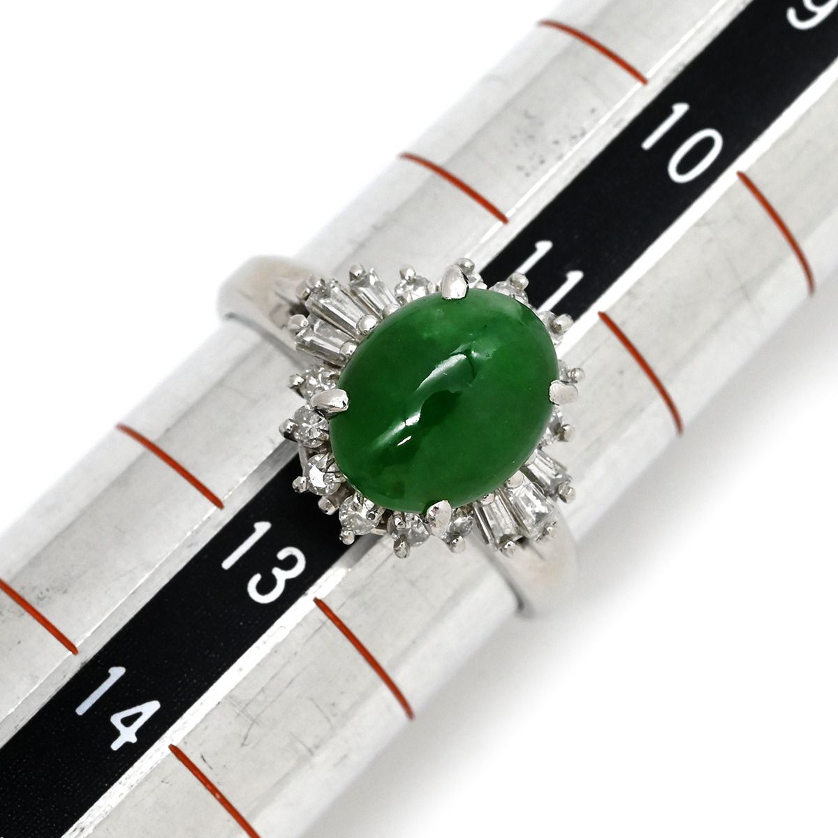 リング 指輪 ヒスイ 0.157ct ダイヤモンド プラチナシルバー 緑