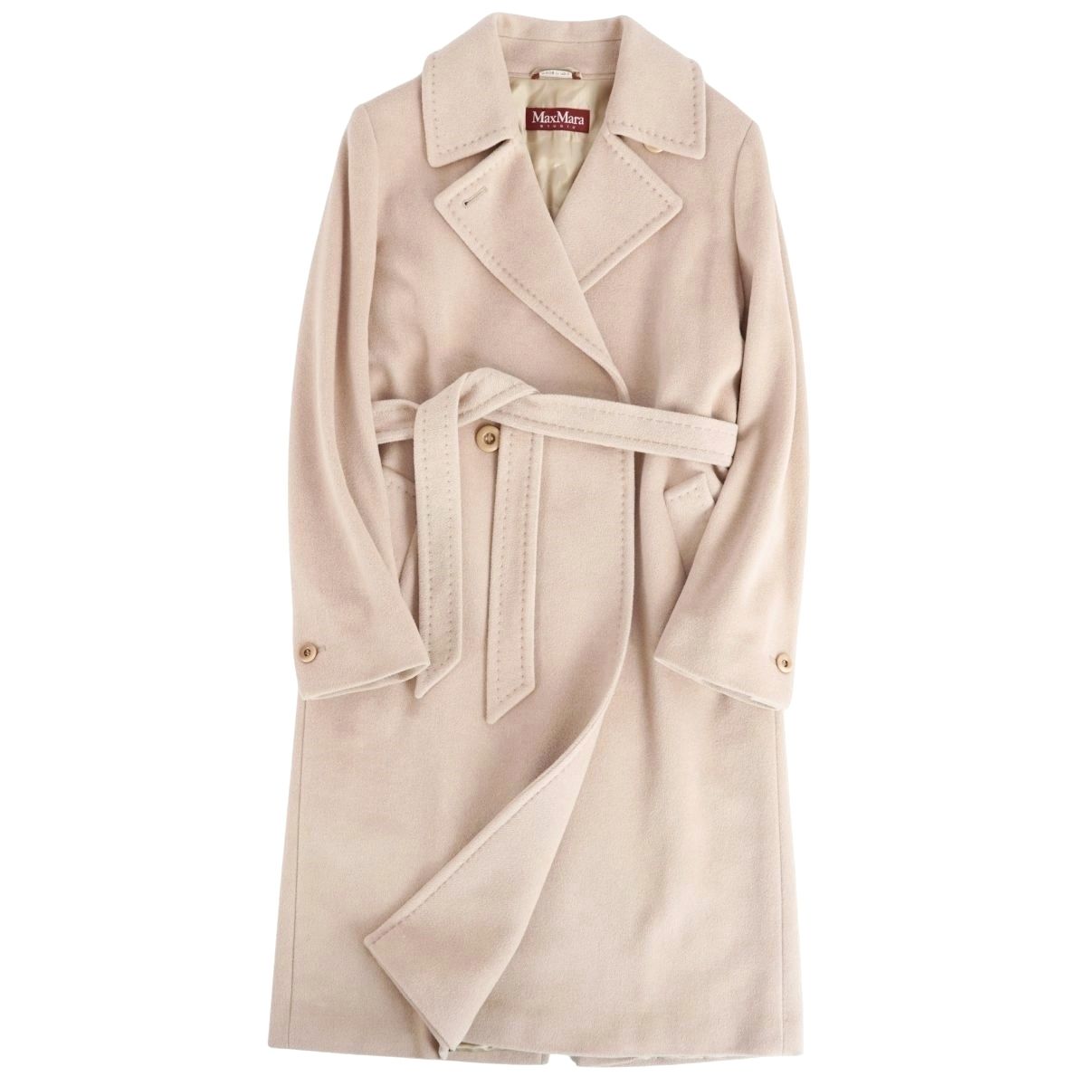 マックスマーラ　アンゴラ ブレンド ロングコート | ベージュ　ダブル　ベルト 極美品 マックスマーラ Max Mara STUDIO ベルト付き ロングコート