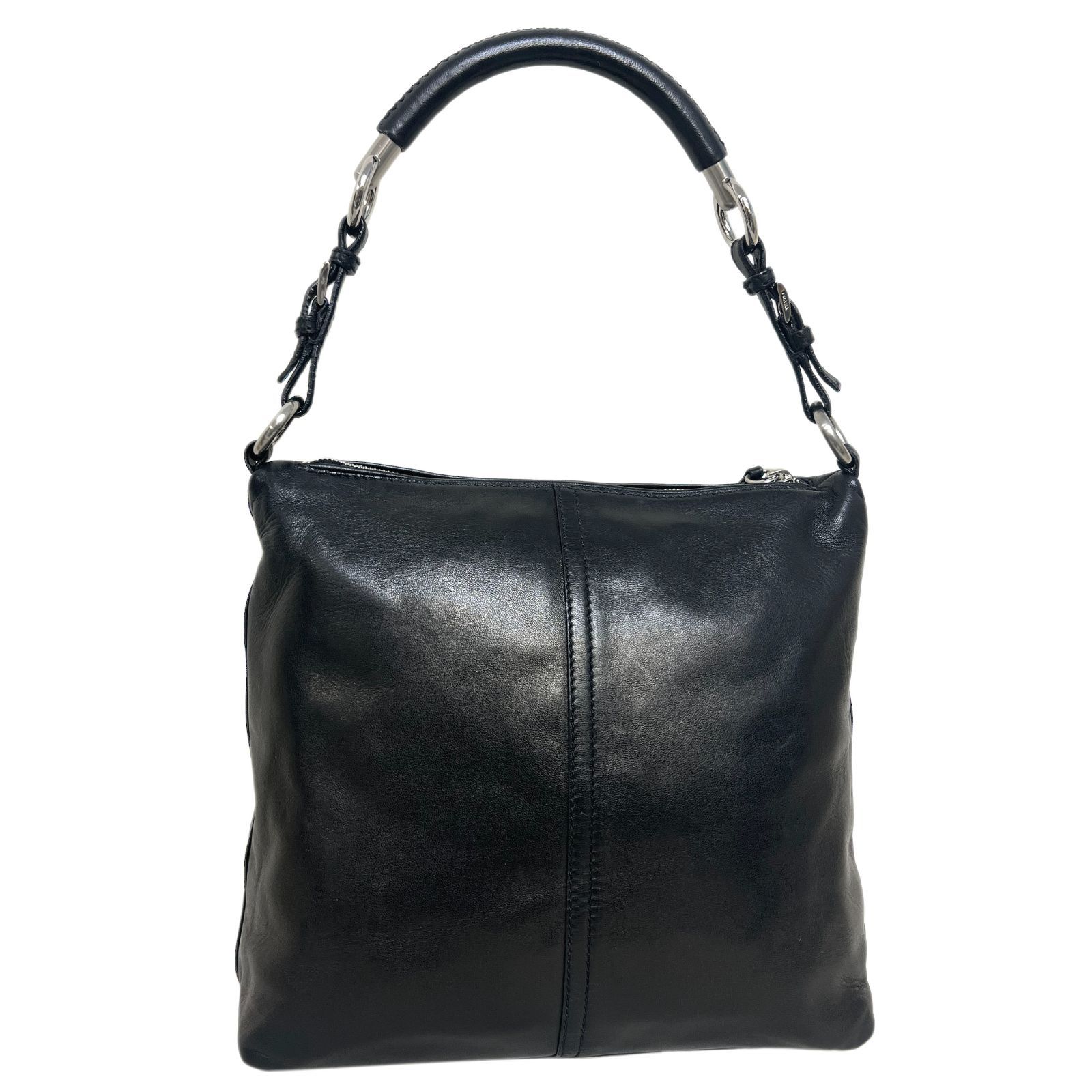 【極美品✨】プラダ　ワンショルダーバッグ　メタルハンドル　肩掛け　三角ロゴ　黒 PRADA プラダ バッグ ショルダー 肩掛け レザー ワンショルダー 三角