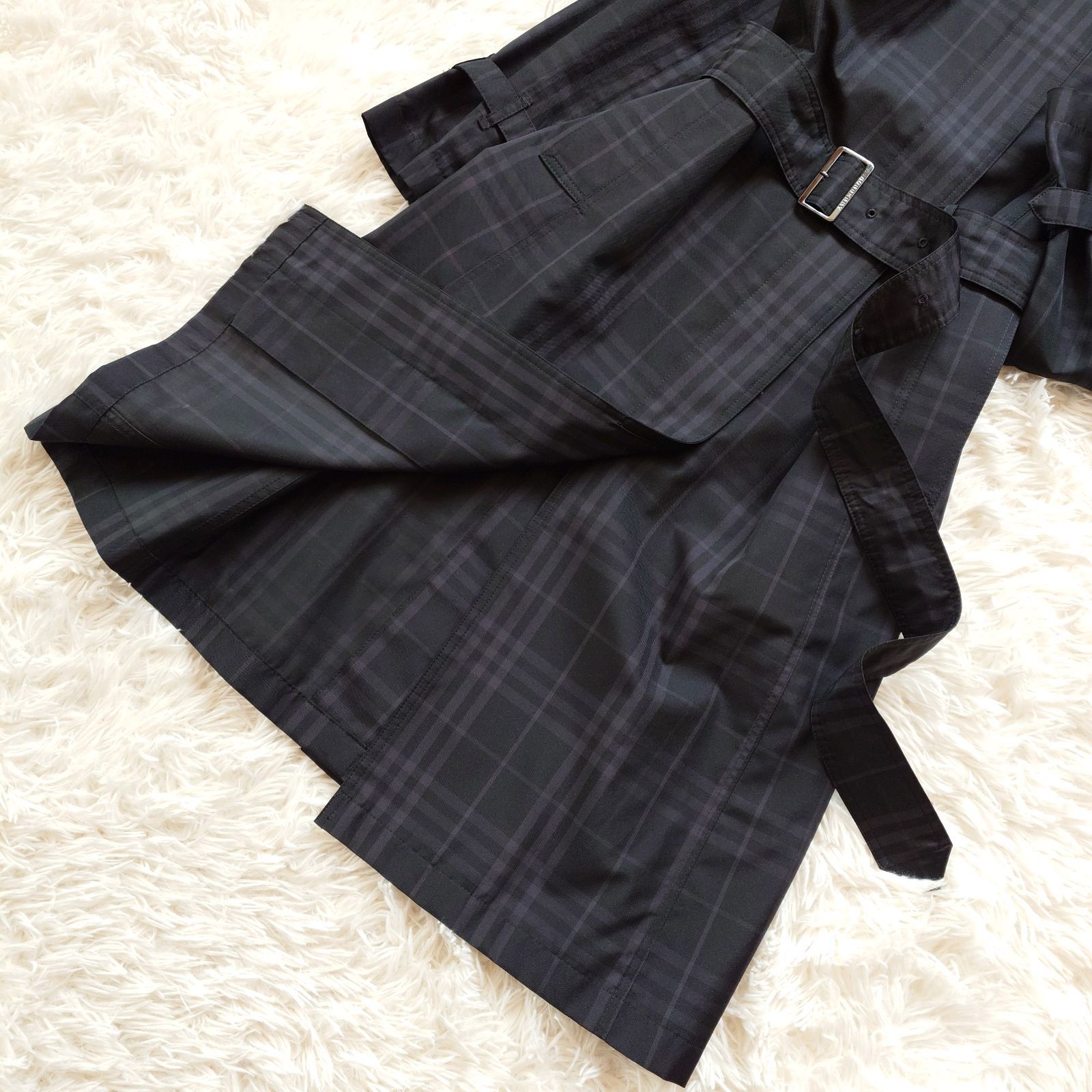 りえちん様✨バーバリーロンドン ステンカラーコート ノバチェック 黒 美品】バーバリーロンドン ウールステンカラーコート ノバチェック 黒