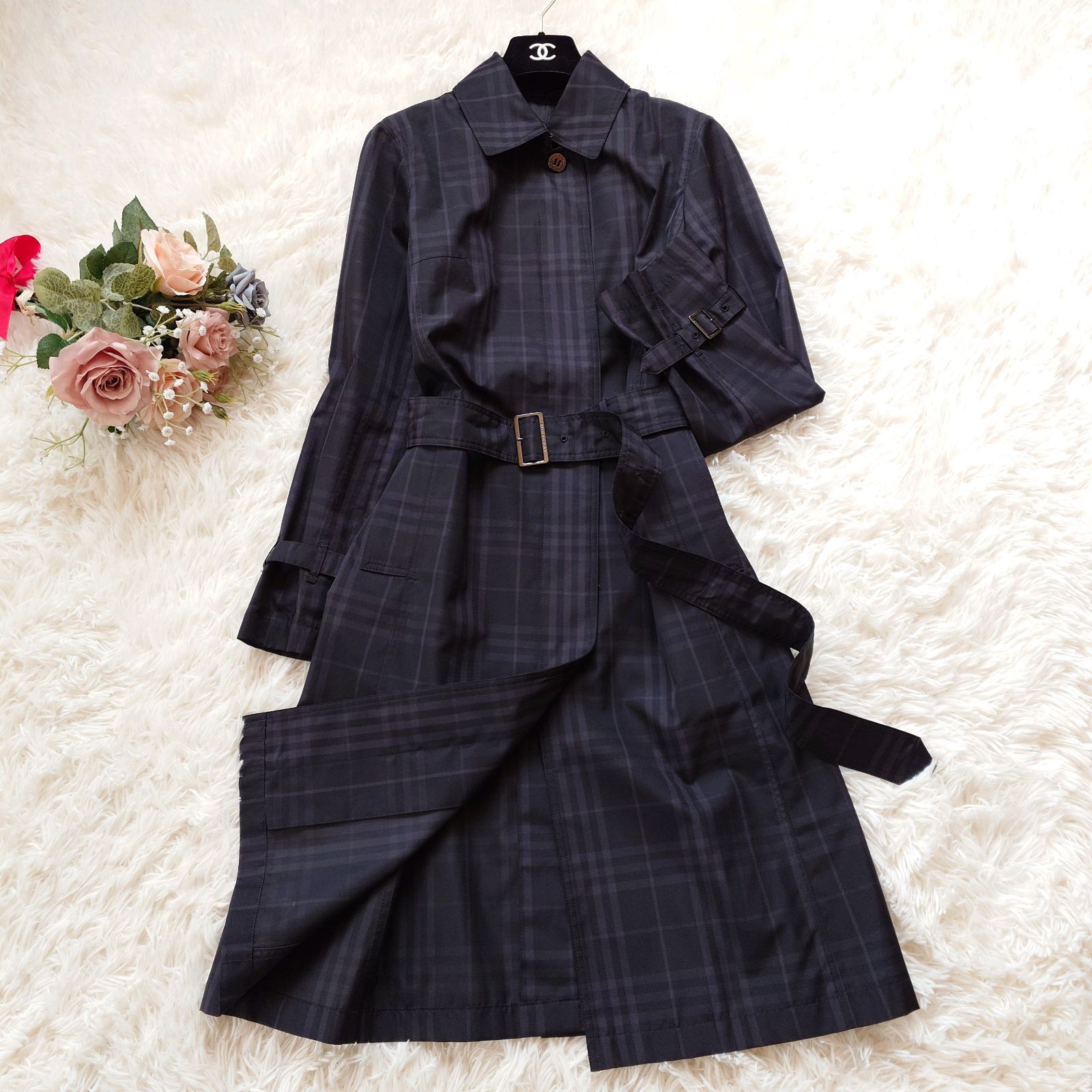 りえちん様✨バーバリーロンドン ステンカラーコート ノバチェック 黒 美品】バーバリーロンドン ウールステンカラーコート ノバチェック 黒