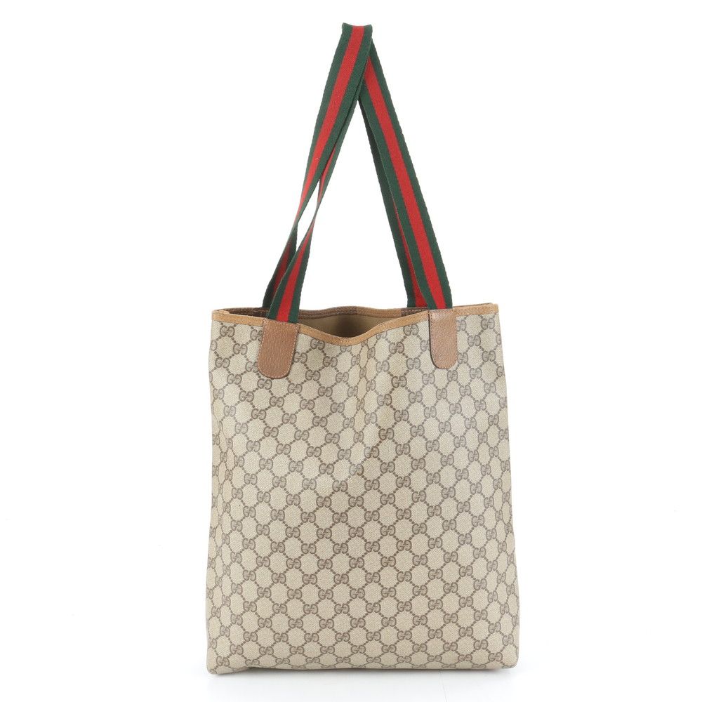 【美品】グッチ トートバッグ ベージュ スプリーム シェリーライン GG柄 美品 グッチ GGスプリーム シェリー ライン レザー トート バッグ