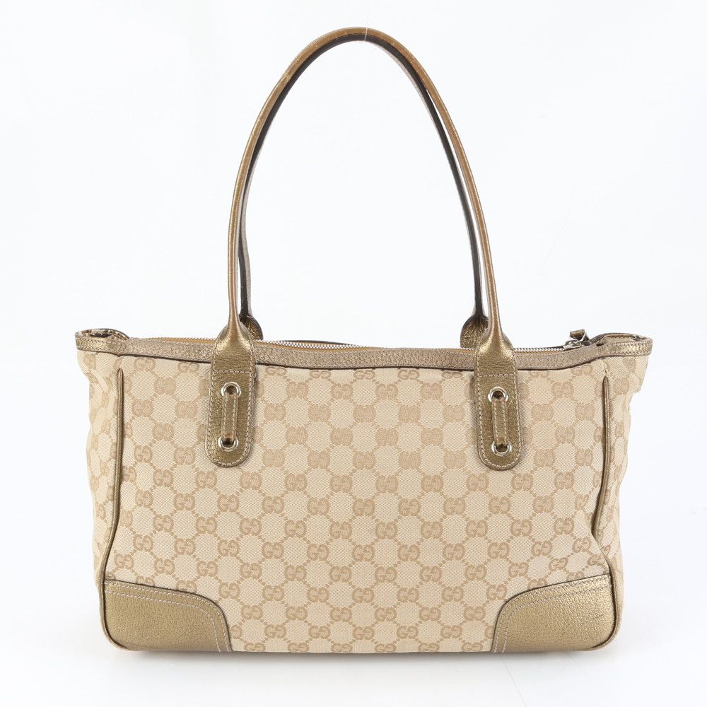極美品 グッチ GGキャンバス プリンシー 177052 レザー トート バッグ