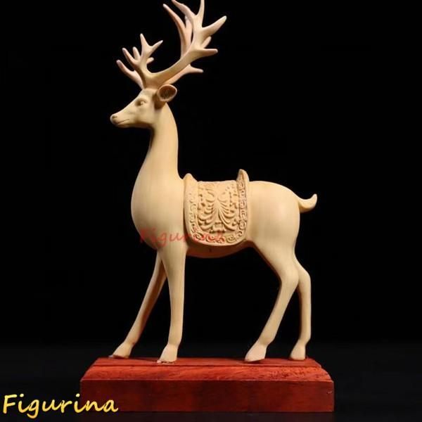  鹿 置物 木彫り 天然木風 オブジェ 金運アップ インテリア モダン雑貨 置物 インテリア小物