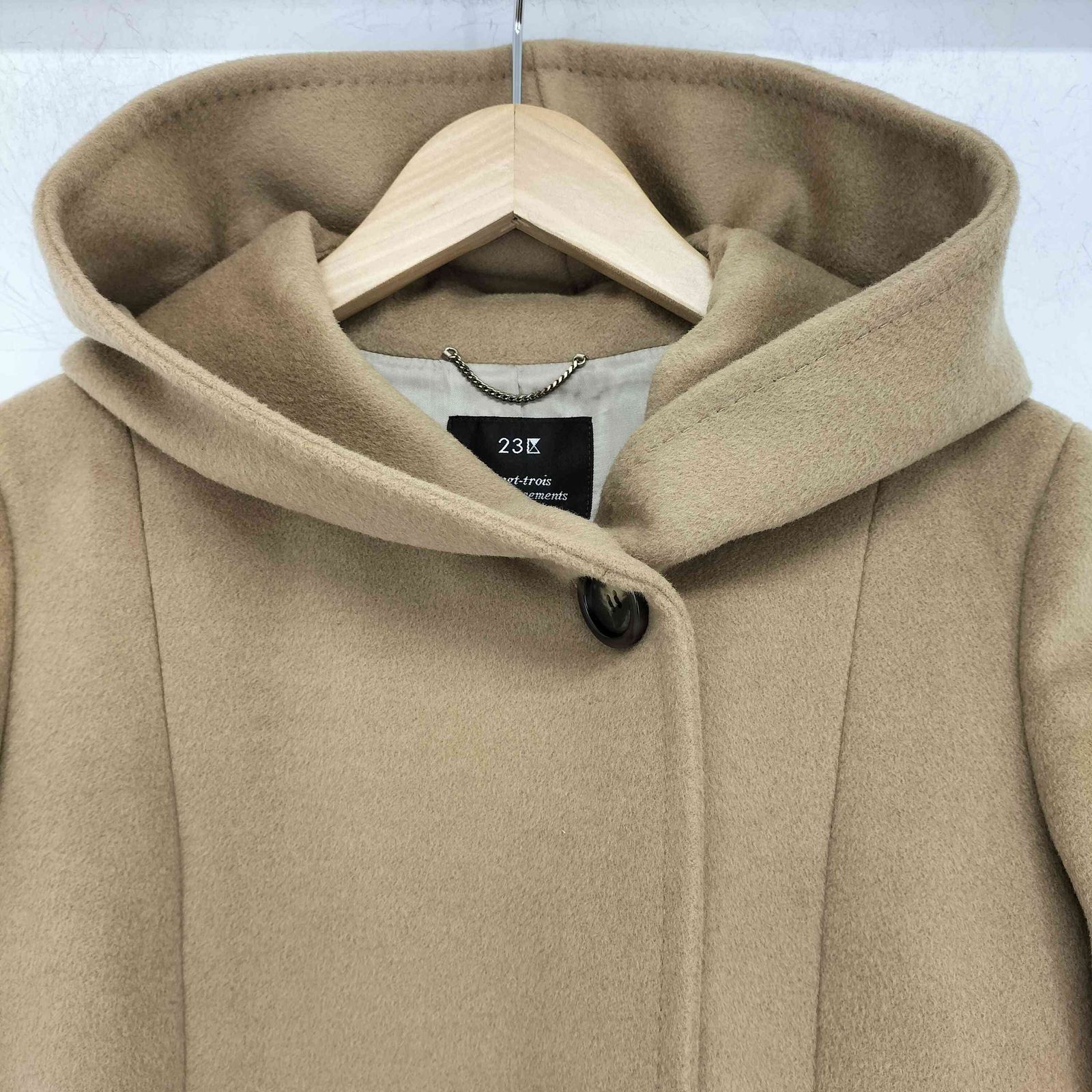 ニジュウサンク 23区 アンゴラ混 フード付き ウールコート レディース