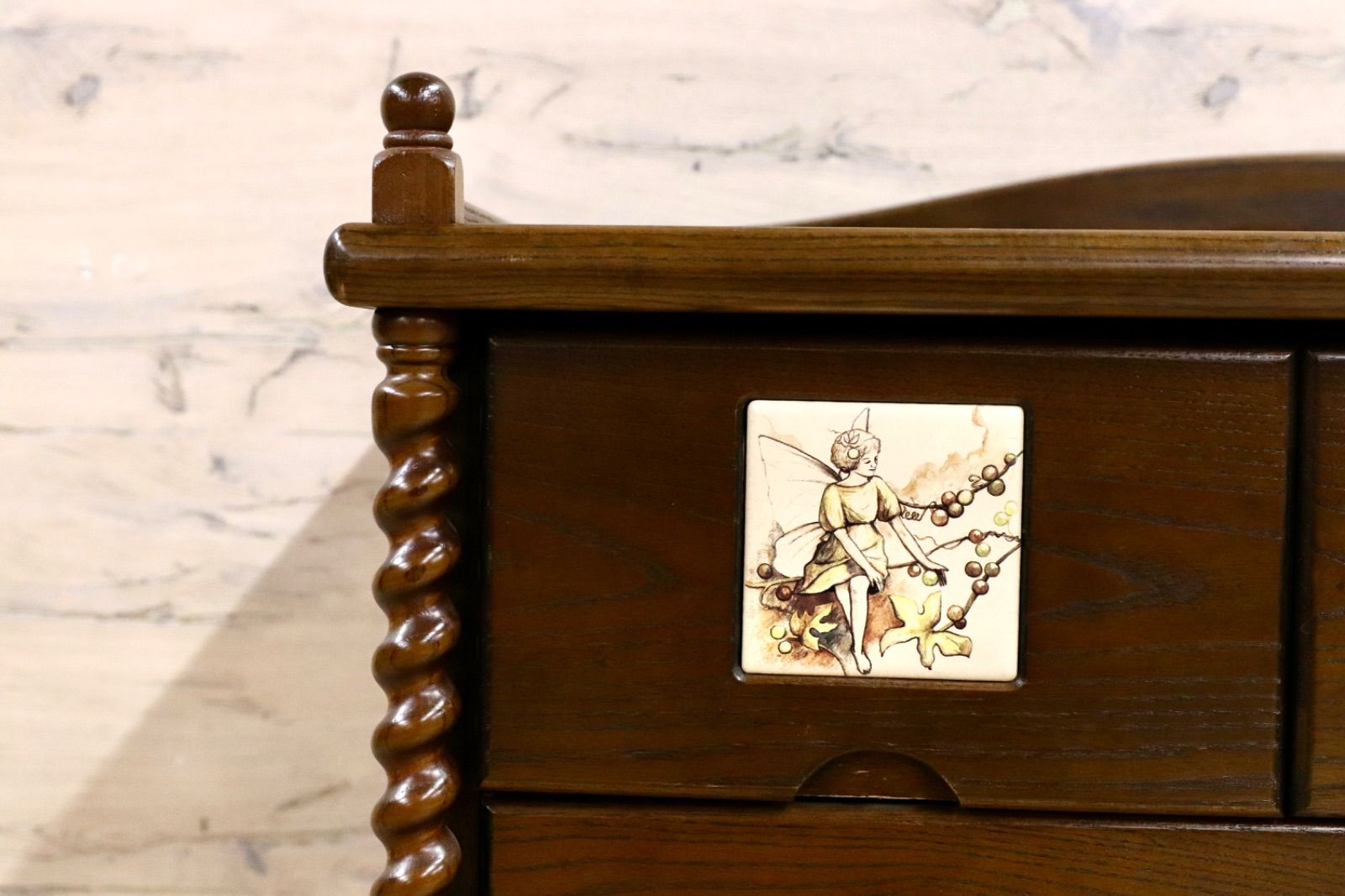 GMIK776○オーク材 西洋 アンティーク チェスト バレンシア家具 タイル