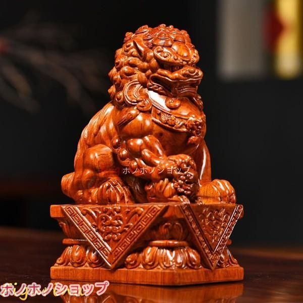 狛犬 置物 木製 シーサー風 獅子 オブジェ 玄関 開運 厄除け 風水