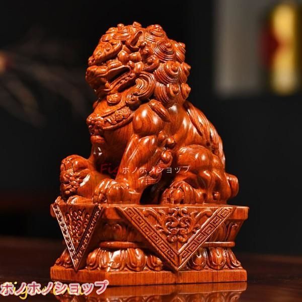 狛犬 置物 木製 シーサー風 獅子 オブジェ 玄関 開運 厄除け 風水