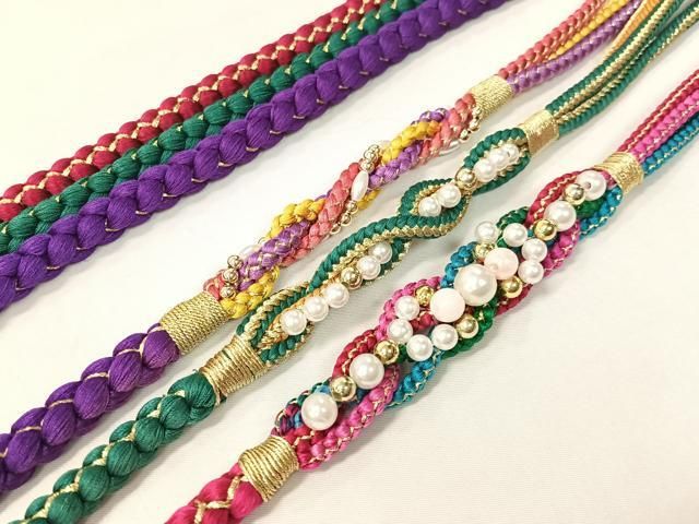 平和屋着物▽和装小物 帯締め3本セット 振袖用 飾り付き パール 金糸