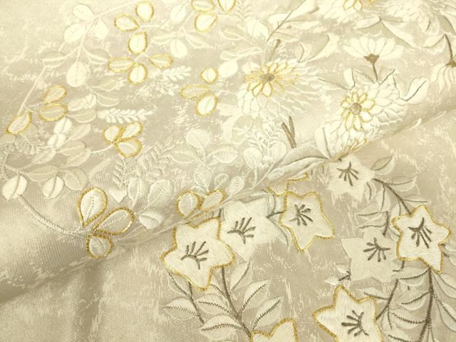 平和屋着物▽太鼓柄袋帯 駒刺繍 総刺繍 花丸文 金糸 引箔 正絹 逸品