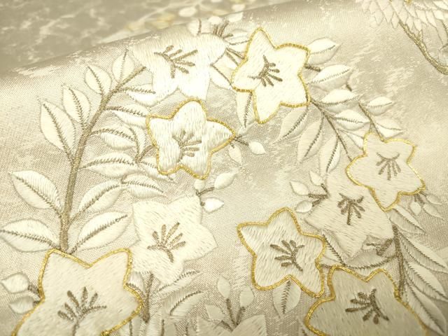 平和屋着物▽太鼓柄袋帯 駒刺繍 総刺繍 花丸文 金糸 引箔 正絹 逸品