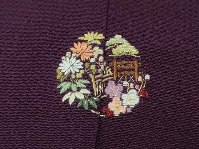 平和屋着物●豪華色留袖　刺繍　几帳檜扇花文　金糸　正絹　逸品　AABD4783ph 平和屋着物▽豪華色留袖 総刺繍 風景草花文 金銀糸 鬼しぼ縮緬 正絹