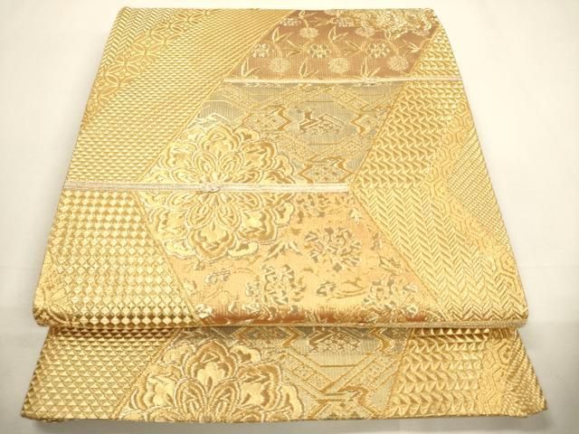 平和屋-こころ店◎六通柄 本袋帯 風景文 金糸 正絹 逸品 AAAF7969Asg